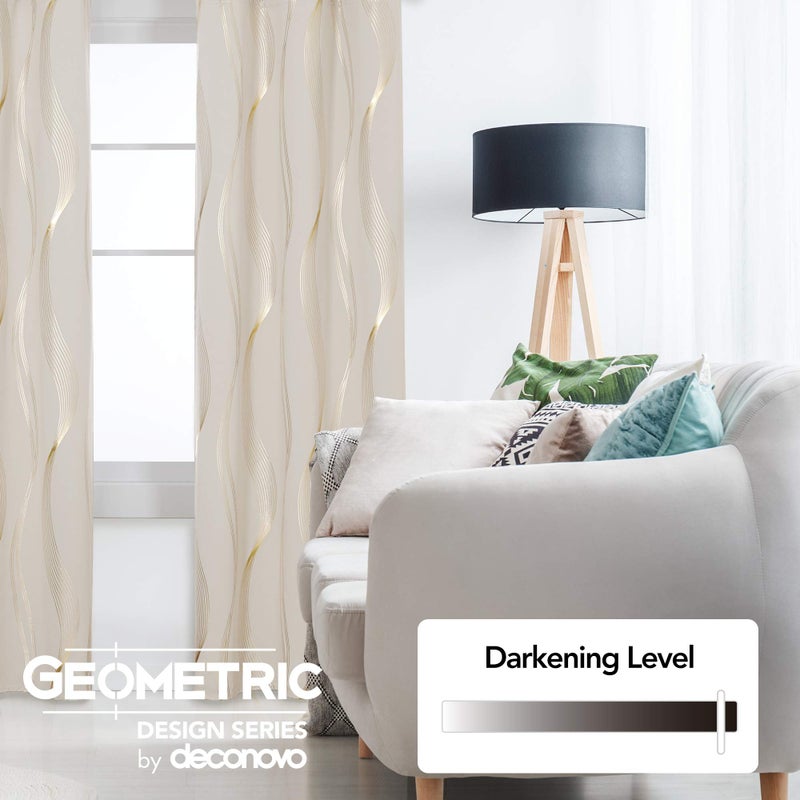 Deconovo Blackout Curtains - Thermal Insulated, Noise-Reducing Window Drapes for Bedroom, Living Room - 2 Panels, Light Beige/Wave, 52W x 90L - Image 3
